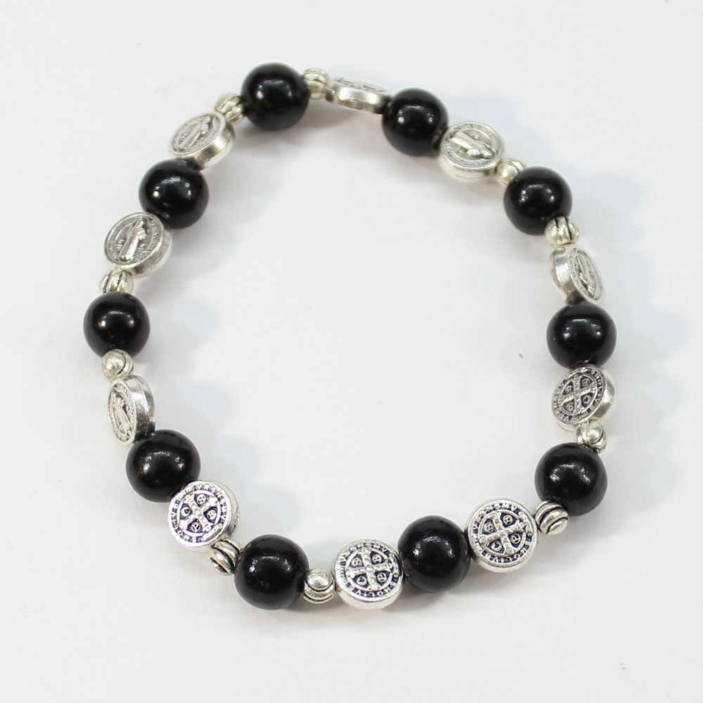 Rosary Bead Bracelet, Black & Silver