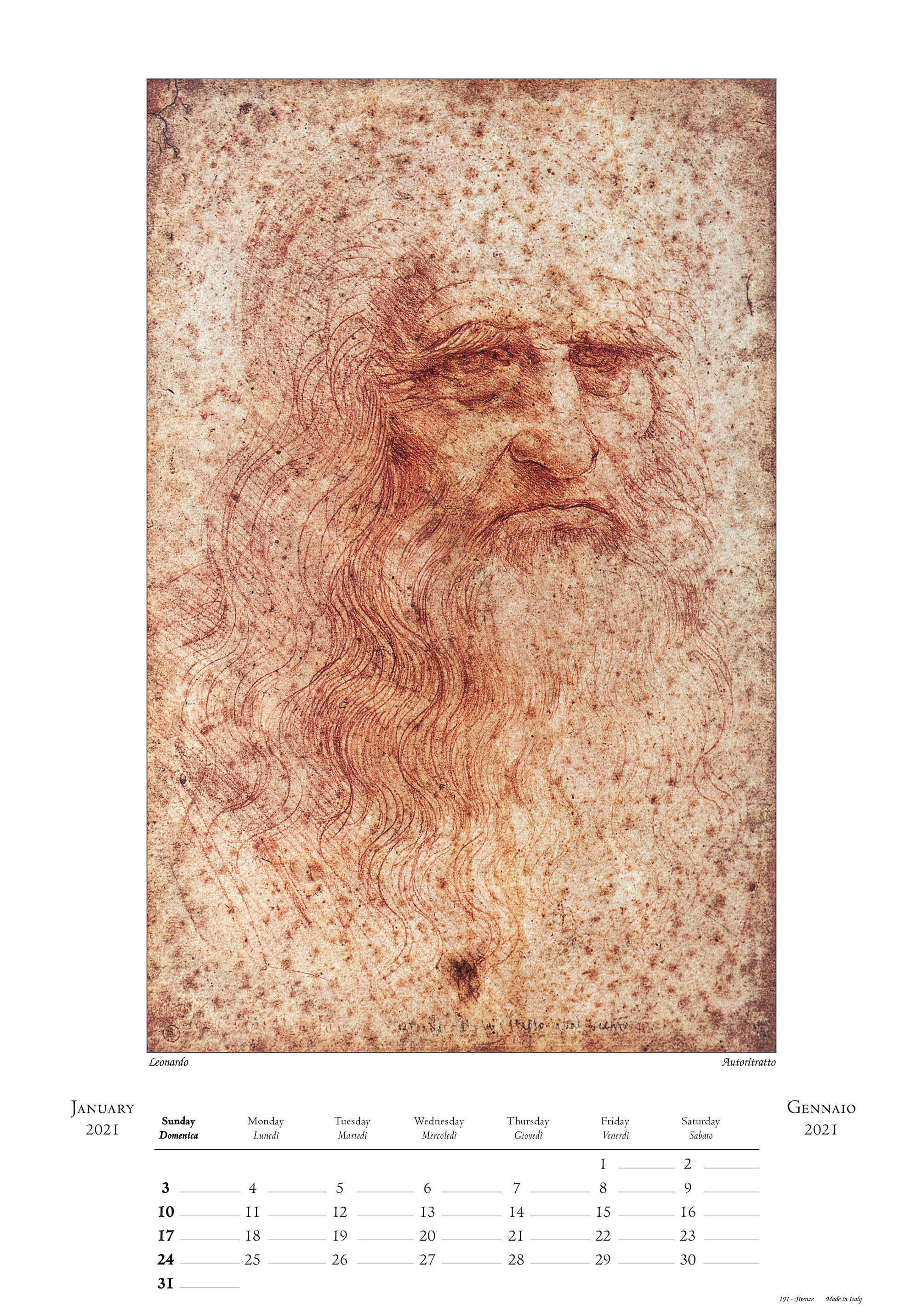 Leonardo and Michelangelo Large Wall Calendar 2021