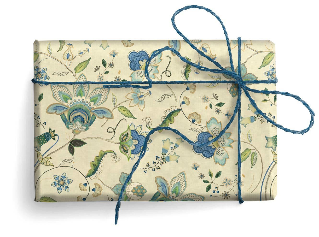 Blue Tapestry Flowers Wrapping Paper