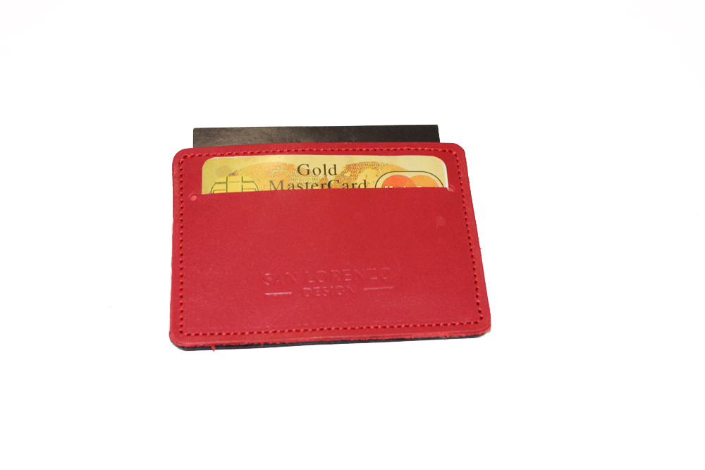 Red Slim Wallet - Handmade from Leaf Leather, Minimalist Style