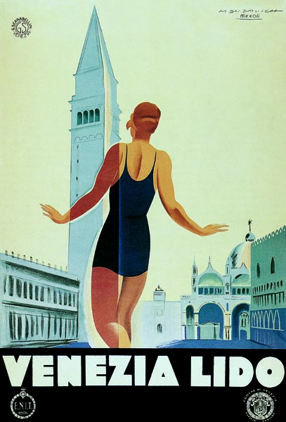 TV64 Vintage 1940's A4 Venezia Lido Venice Italy Italian Travel Poster