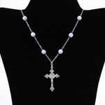 Blue Glass Bead Necklace with Cross