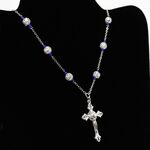 Blue Glass Bead Necklace with Cross pendant