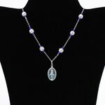 Blue Glass Bead Necklace with Mary Medal