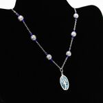 Blue Glass Bead Necklace with Mary Medal