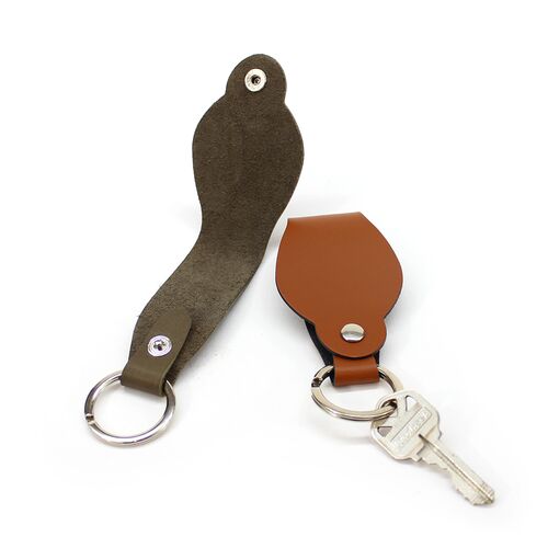 Recycled Leather Round Key Chain Strap snaps closed