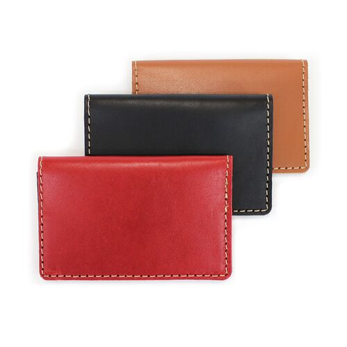 Leather Folding Wallet in Red, Black, and Camel color options