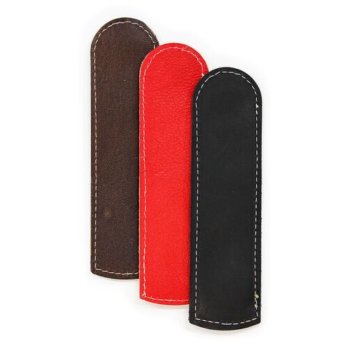Leather Pen Sleeve Bookmark in Black, Red, and Vintage Dark Brown color options