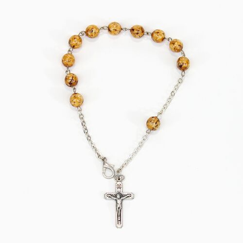 Marbleized Glass Rosary Bracelet with Brown Speckled Beads