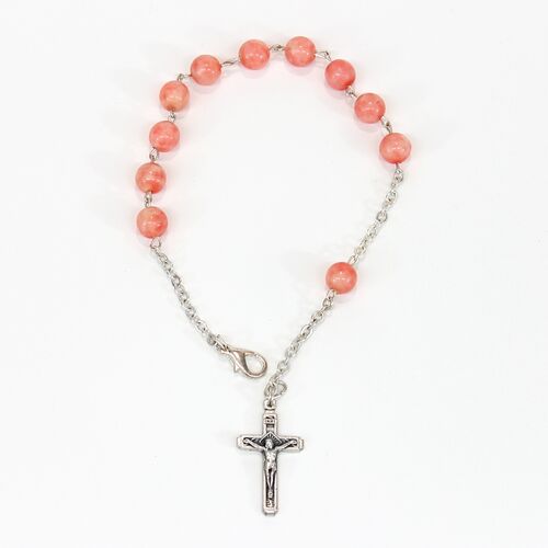Marbleized Glass Rosary Bracelet with Pink Beads