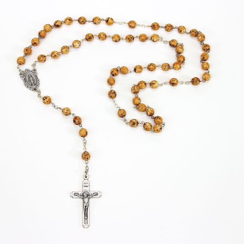 Marbleized Glass Rosary with Brown speckled beads