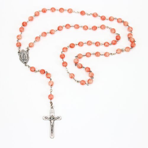 Marbleized Glass Rosary with Pink beads